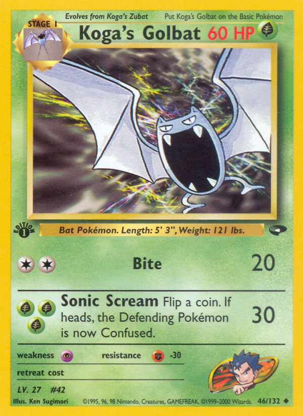 Koga's Golbat 46/132 Uncommon Gym Challenge Pokemon 1st Edition MP