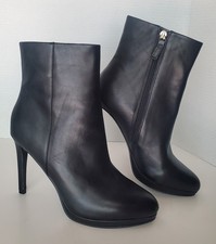 Nine West Querida High Heel Platform Black Leather Booties Dress Boots Size 10