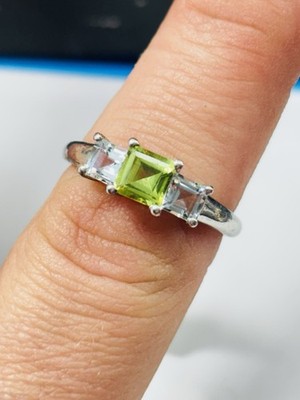 TJC Trilogie-Ring Silber, Peridot und Topas UK-Größe P/Q neu mit Etikett