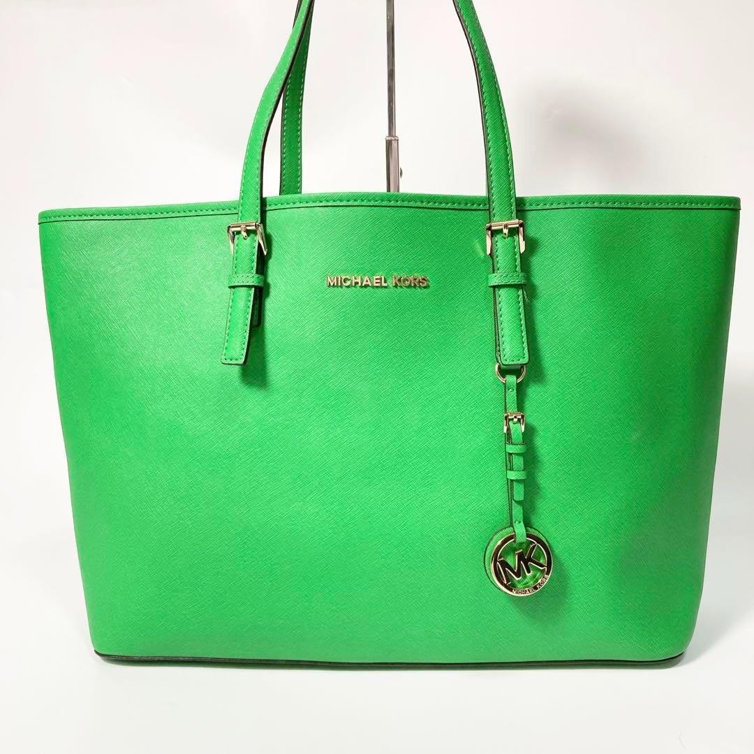 MICHAEL KORS Tote Shoulder Bag A4 Logo Leather Green Women's Present FROM JAPAN