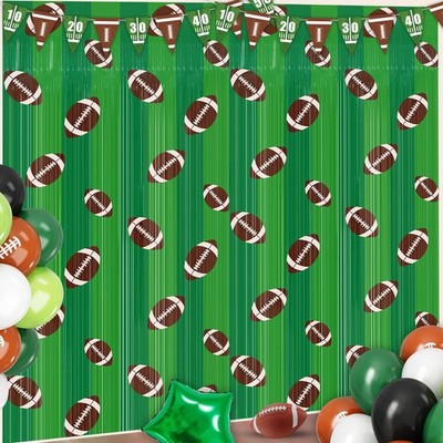 2 Pack Football Foil Fringe Curtains Party Photo Booth Prop Backdrop for Party
