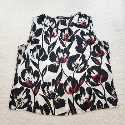 #ad Nine West Pleated Neck Shell Top XL Abstract Floral Artistic Office Siren Boho $14.99