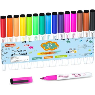 Whiteboard Marker Set 15 Farben mit Radiergummi, Magnet, fein , abwischbar, t...