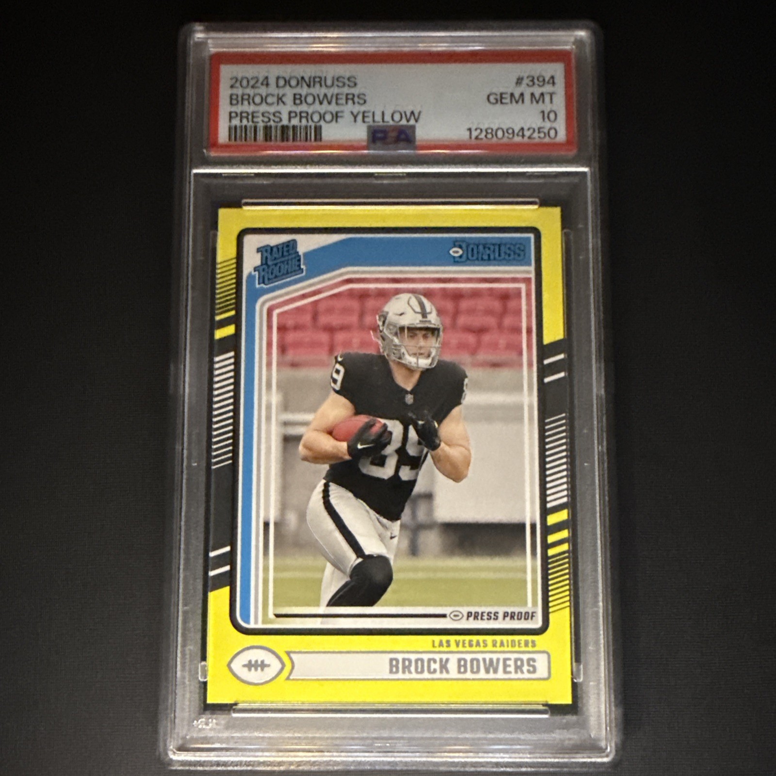 2024 Panini Donruss Brock Bowers (RC) Rated Rookie Press Proof Yellow PSA 10