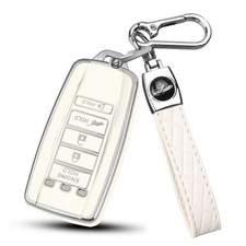 5 buttons Key Fob Cover with Leather Keychain for Acura, Premium TPU B-white