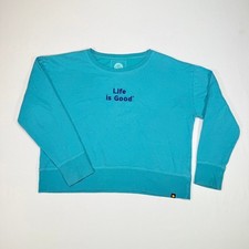 Life Is Good Women's Teal Blue Long Sleeve Crewneck Sweatshirt Size Medium