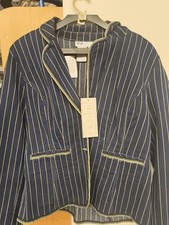 Lana Sport Womens Indigo Striped Long Sleeve Button Jacket size 14