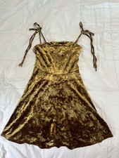 Forever 21 Y2K Gold Velvet Mini Whimsigoth Cocktail Dress Size Small Trendy