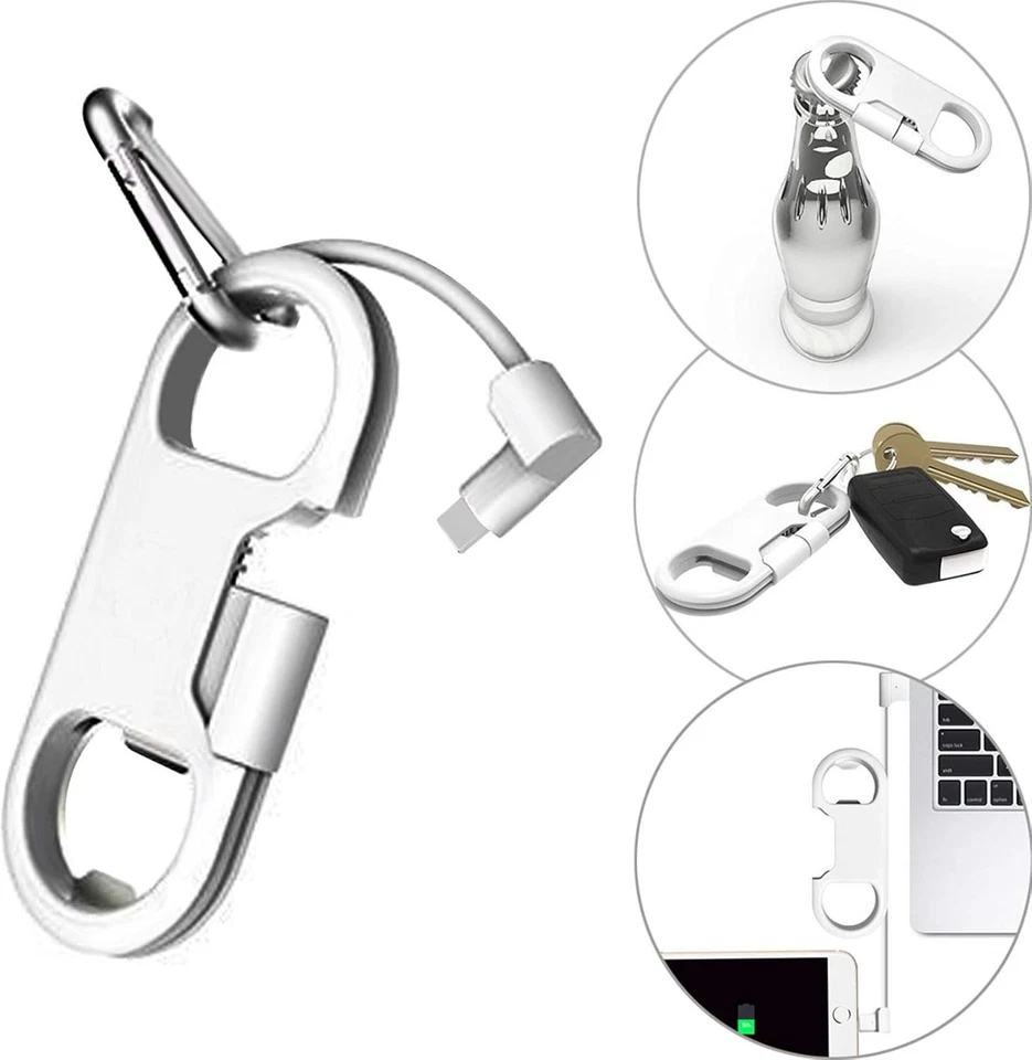 Charging Cable Keychain – Bottle Opener & USB Cord (White) - Image 2 of 4