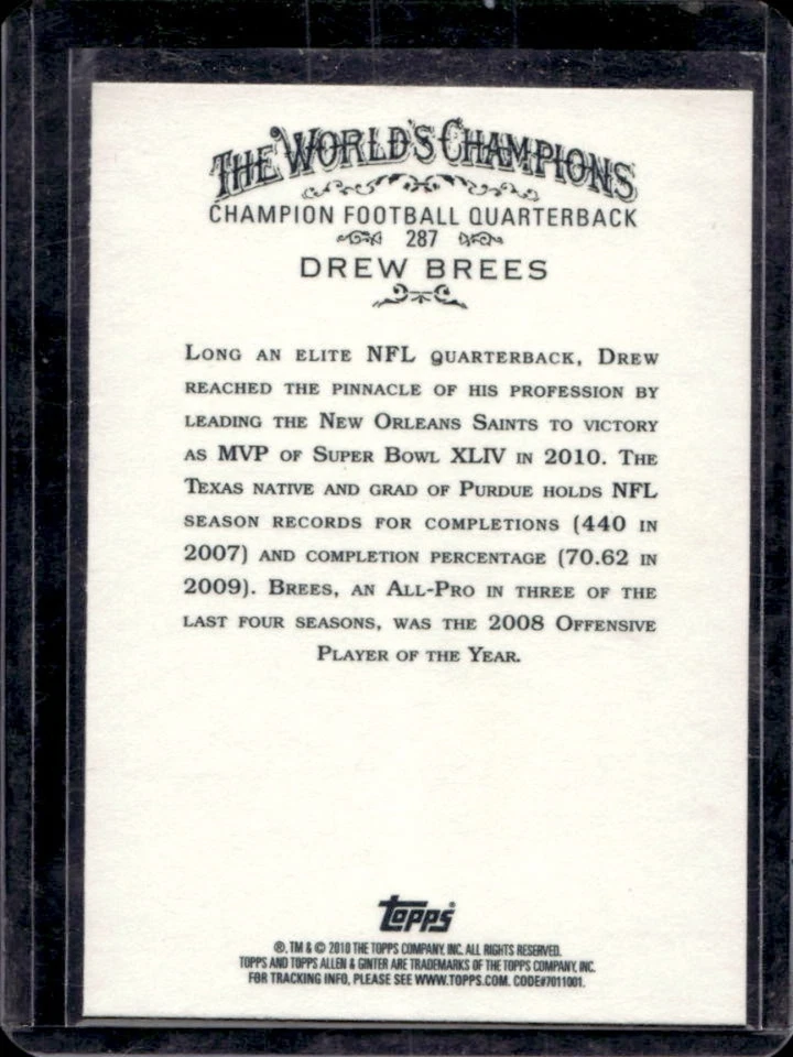 2010 Topps Allen & Ginter Drew Brees #287 Saints - Image 2 of 2