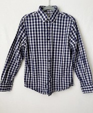 Express Men's Fitted Long Sleeve Button Up Shirt Blue White Gingham Plaid M