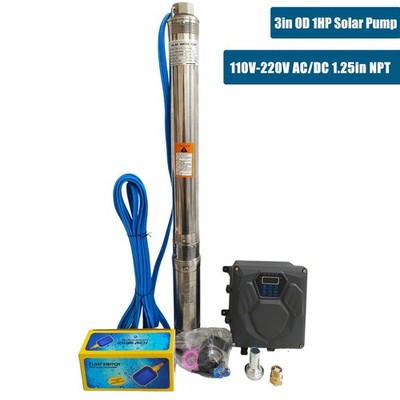 AC/DC 110V-220V 1HP 3'' OD Solar Powered Submersible Hybrid Bore Well Water Pump