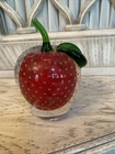 VTG Murano Style Glass Apple Paperweight  Bullicante Bubble Red & Green