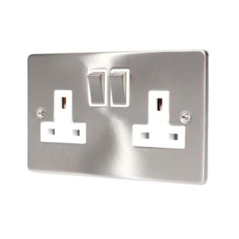 Dalton C410BCW 2 Gang Switch Socket Satin Chrome / White Insert
