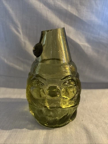 Vintage Fenton Santa Claus Fairy Lamp Avocado Green Glass Candle Holder  5 1/2"