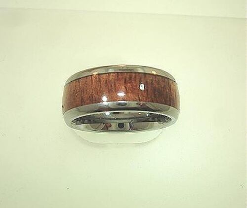 8mm Tungsten Hawaiian Genuine Premium Inlaid Koa Wood Comfort Domed Wedding Ring - Picture 1 of 10