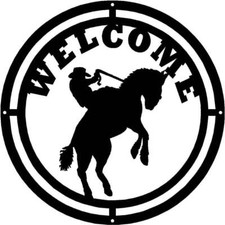 Cowboy & Bronco Mustang Round Welcome Sign - Made in USA