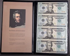 Uncut Sheet Of 4 2004 A $20 Star Notes In World Reserve Folder - Last 3 S/N 175