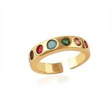 Chalcedony Quartz Multi Color Gemstone Gold Plated Statement Adjustable Ring