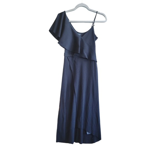 NWT Club Monaco Emmerillo Black Ribbed Knit Dress Size 00 Ruffle Detail