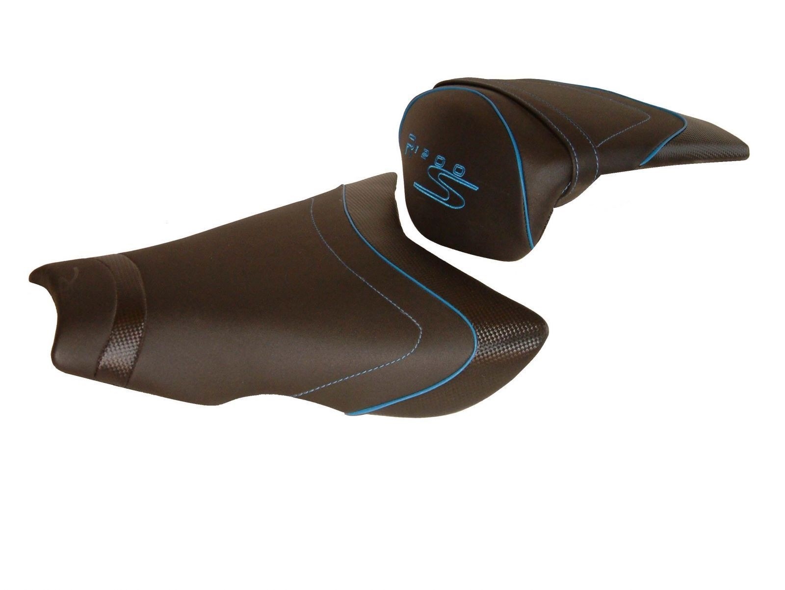 Revêtement de selle BMW R 1200 S noir et bleu avec logo brodé Top Sellerie