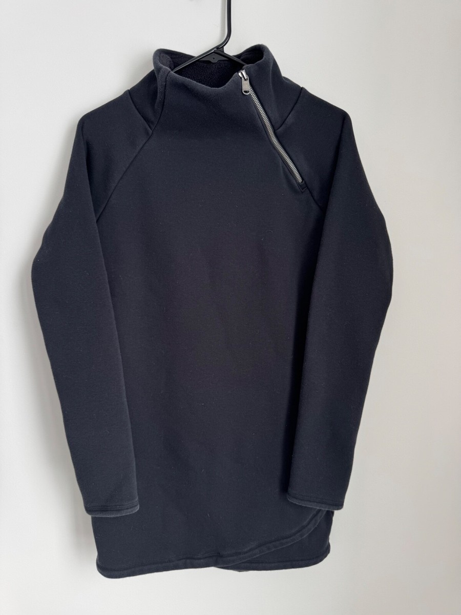 Athleta Cozy Karma ASYM Zip Sweatshirt Dress Black Fleece Lined Size XS