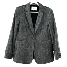 Frame Size 10 Herringbone Velvet Blazer Jacket Gris Multi Oversized One Button
