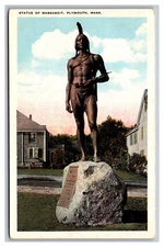 Plymouth MA Massachusetts Statue of Massasoit Unp White Border Postcard