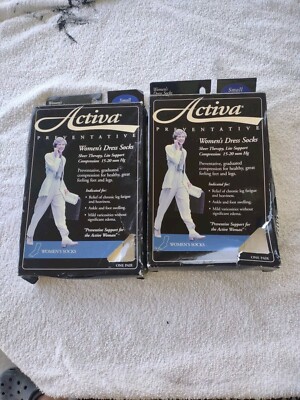 New Activa Womens Dress Socks Graduated Compression 15-20 mmHg Tan  White  Small
