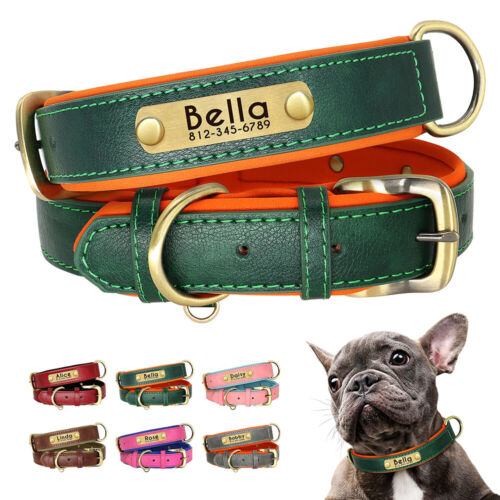 Personalised Leather Dog Collar Custom Pet Puppy Name ID Tag Free Engraved XS-XL - Picture 1 of 32