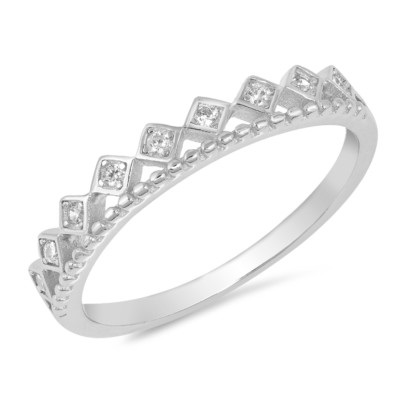 Sterling Silver Tiara Ring With Clear CZ Crystal – Sizes J To U, Princess Style, New With Tags
