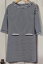 Thyme&Dress M Navy Blue White Ribbed Striped Shift Retro Surfajettes Nautical 