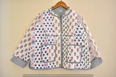 White quilted jacket, Patchwork Jacket, Floral Coat, Quilted Reversible Jacket