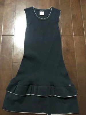 CHANEL Robe Tricot Sans Manches Avec Volants Femme Taille 38 Noir COCO CC Mark - Photo 1/4