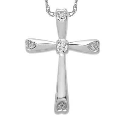 14K Solid White Gold Diamond Cross Floating Chain Slide Pendant