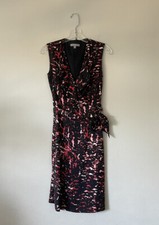 Classiques Entrier Size 2 Silk Blend Career Dress Print Ruffle Sleeveless Work 