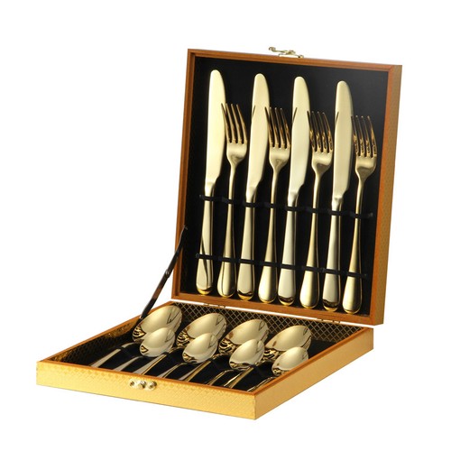 Sale 16/24 Piece Kitchen Cutlery Set 410 Stainless Steel Gold Knife Fork