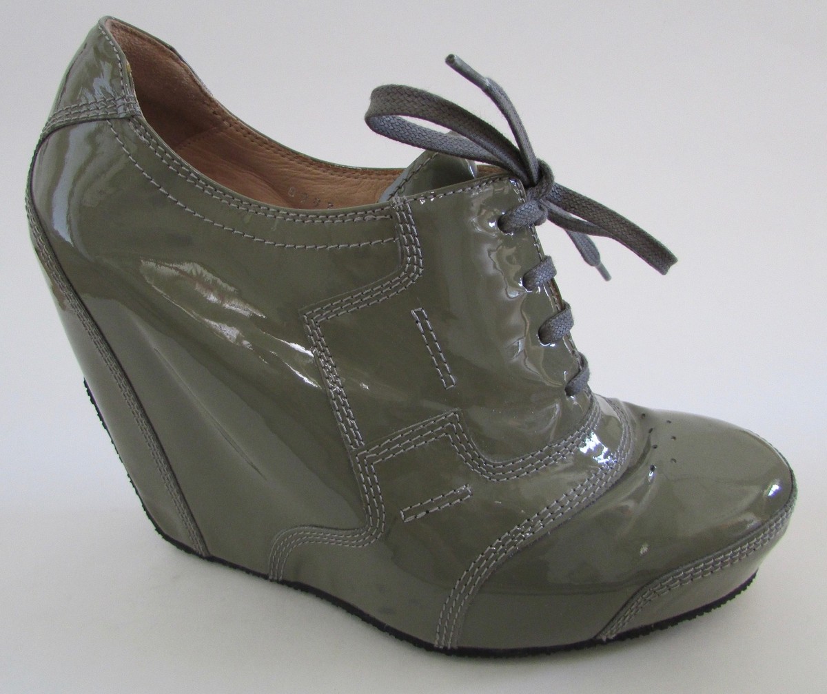 Dries Van Noten Green Patent Leather Mary Jane Wedge Booties