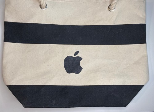 Apple Employee Tote Bag Canvas Black Striped Beach Bag - Picture 5 of 24