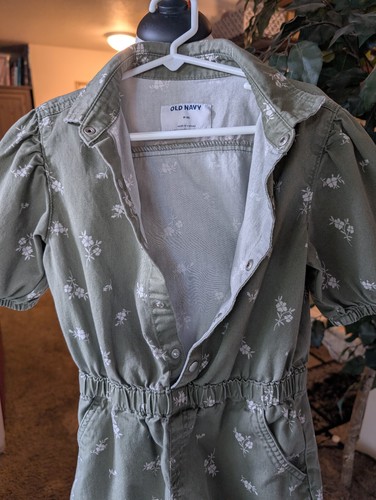 Old Navy Green Floral Romper Girls 8 Shorts Pockets 100% Cotton Summer - Picture 5 of 9