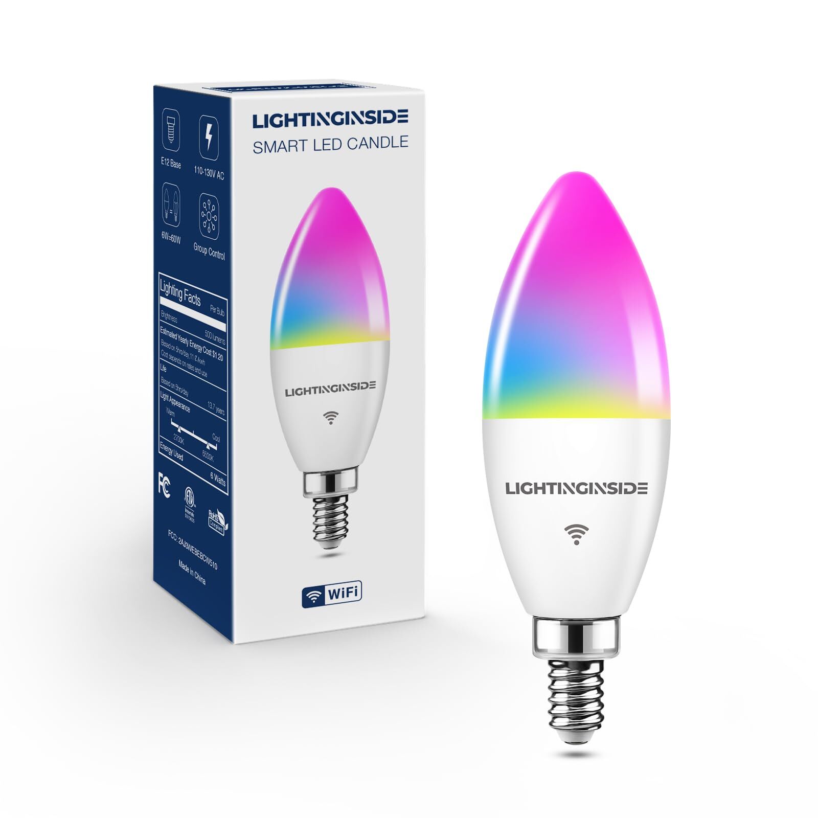 E12 Candelabra Smart Bulb 60w Equivalent 500lm 6w Compatible With Alexa/google A-image