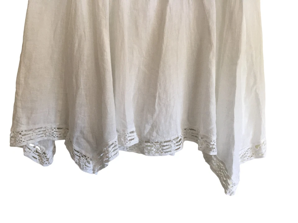 Russ Berens Skirt Medium Womens Size White Linen Stretch Lagenlook Lace Trim NEW - Image 4 of 4