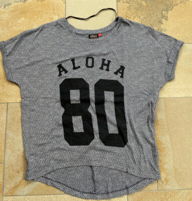 NEU Only Damen Shirt T-shirt Aloha Druck Blau Schwarz Gr.S 36