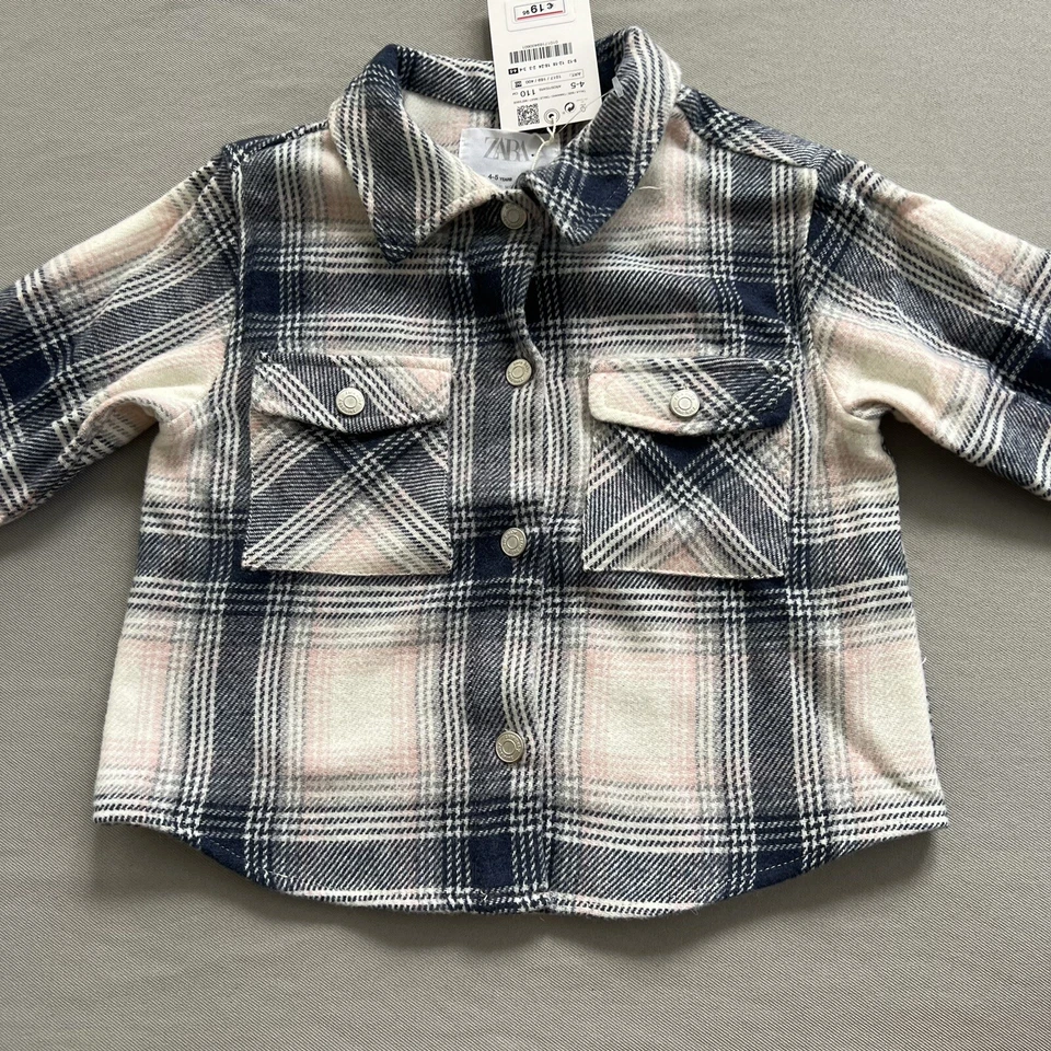 Chaqueta Camisa Zara Franela a Cuadros Talla 4-5 Niñas Abotonada Mezcla Lana NUEVA Foto 2 de 4