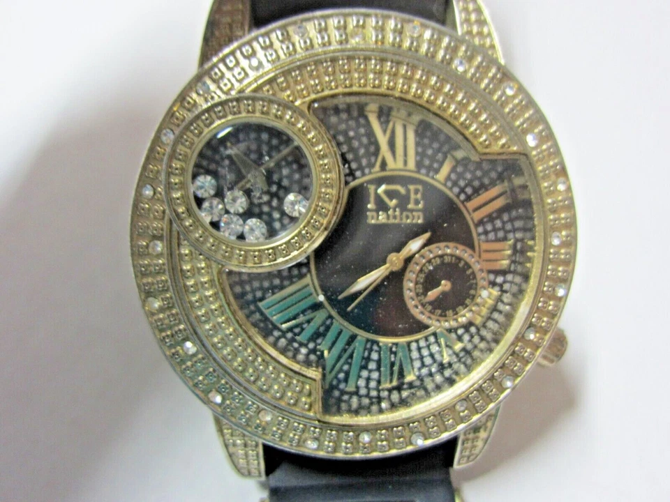 Ice Nation Mens Large Wrist Watch Black Strap Model SF-1016 For Parts / Repair - Image 2 of 4