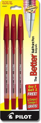 Fine 2p Pilot ball point pen, Black, Fine point, 3 pack bonus (072838350053)