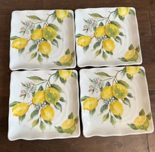 Maxcera Set of 4 Lemon & Flowering Buds Print ceramic Dinner Plates new