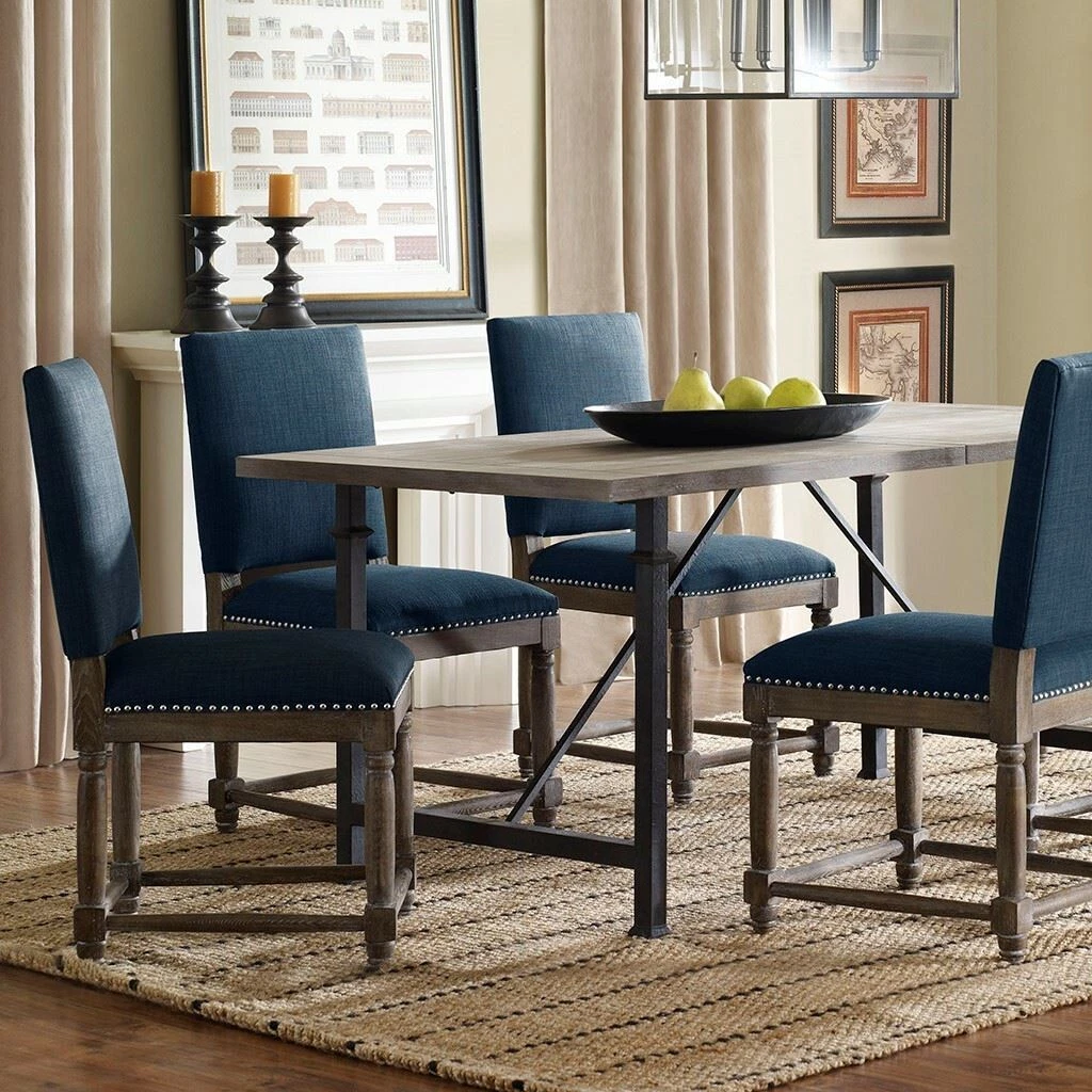Luxury Set of 2 Navy Blue Dining Chairs Hand Carved Legs Solid