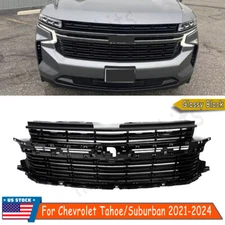 Front Upper Grille For 2021-2024 Chevrolet Tahoe Suburban LS LT RST Glossy Black