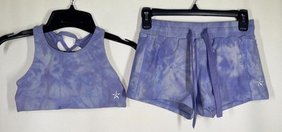 Rebel Athletic Girls YL Set Purple Tie Dye Matching Top & Bottom Tank & Spanks